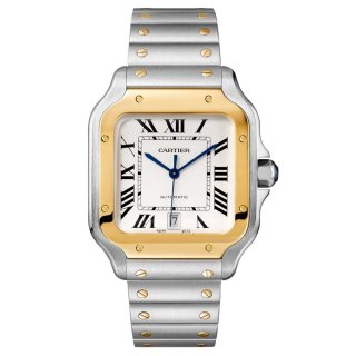 Cartier Santos De Cartier Watch Large Model, Automatic Movement, Yellow Gold, Steel, Interchangeable Metal And Leather Bracelets-P17310957