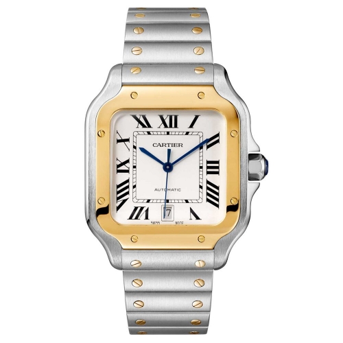 Cartier Santos De Cartier Watch Large Model, Automatic Movement, Yellow Gold, Steel, Interchangeable Metal And Leather Bracelets-P17310957