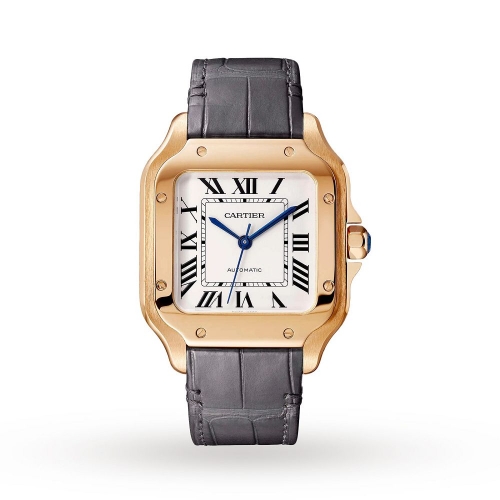 Cartier Santos De Cartier Watch Medium Model, Automatic Movement, Rose Gold, 2 Interchangeable Leather Bracelets-P17310961