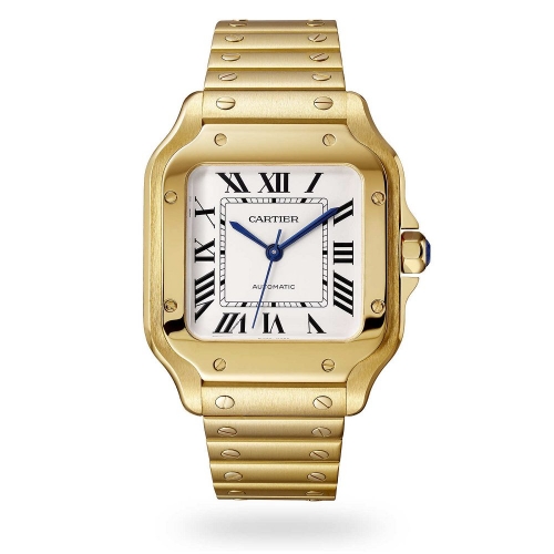 Cartier Santos De Cartier Watch Medium Model, Automatic Movement, Yellow Gold, Interchangeable Metal And Leather Bracelets-P17310966